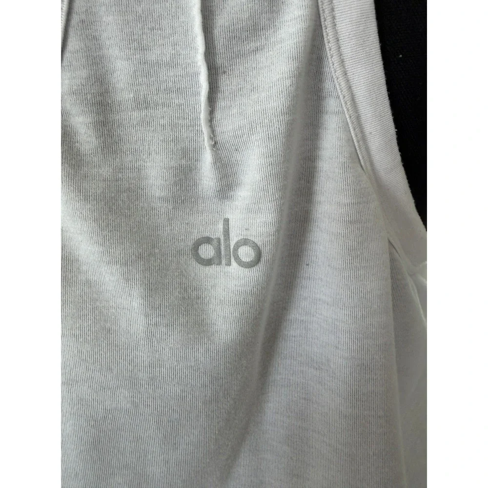 Alo Yoga Womens White Racerback Tank Top Athletic Gym Workout Scoop Neck Lined